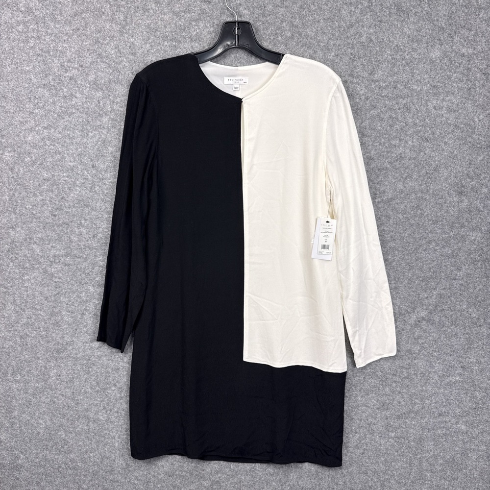 Equipment Femme Tatienne Dress Size M Black White Colorblock Viscose Long Sleeve